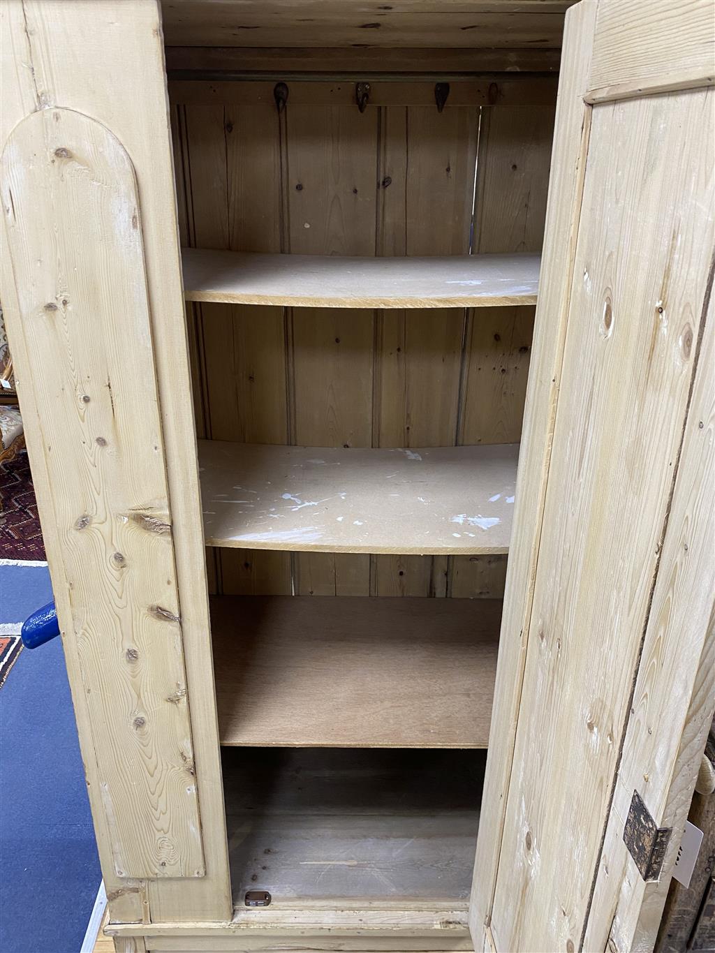 A small Victorian pine wardrobe, width 86cm, depth 44cm, height 187cm